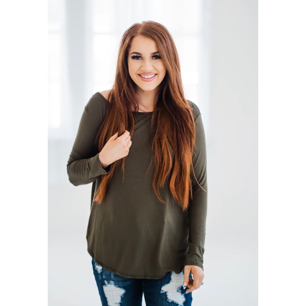 Off Shoulder Olive Long Sleeve Top Size Small
